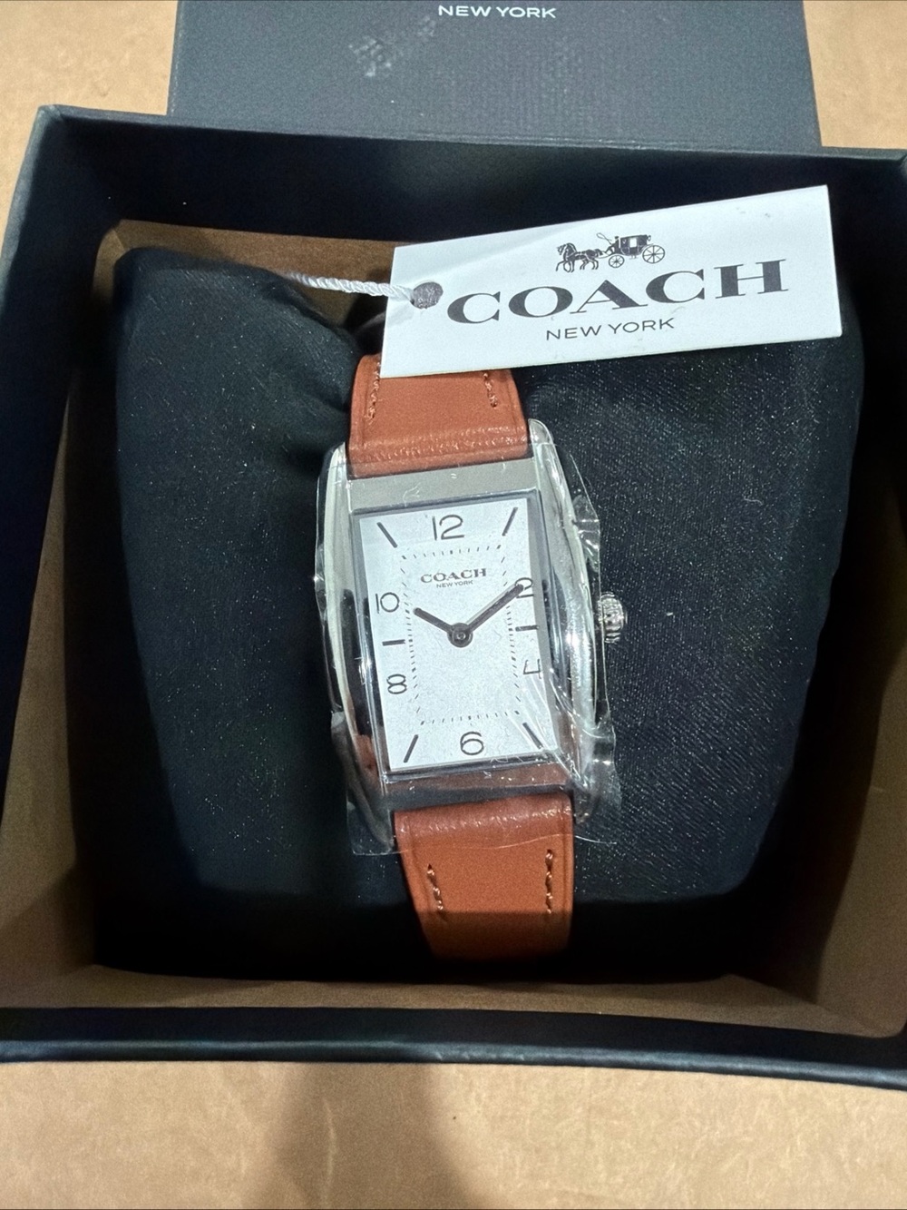 COACH Reese Women's Watch - 2H Quartz Tank with Genuine Leather Strap Saddle NWT